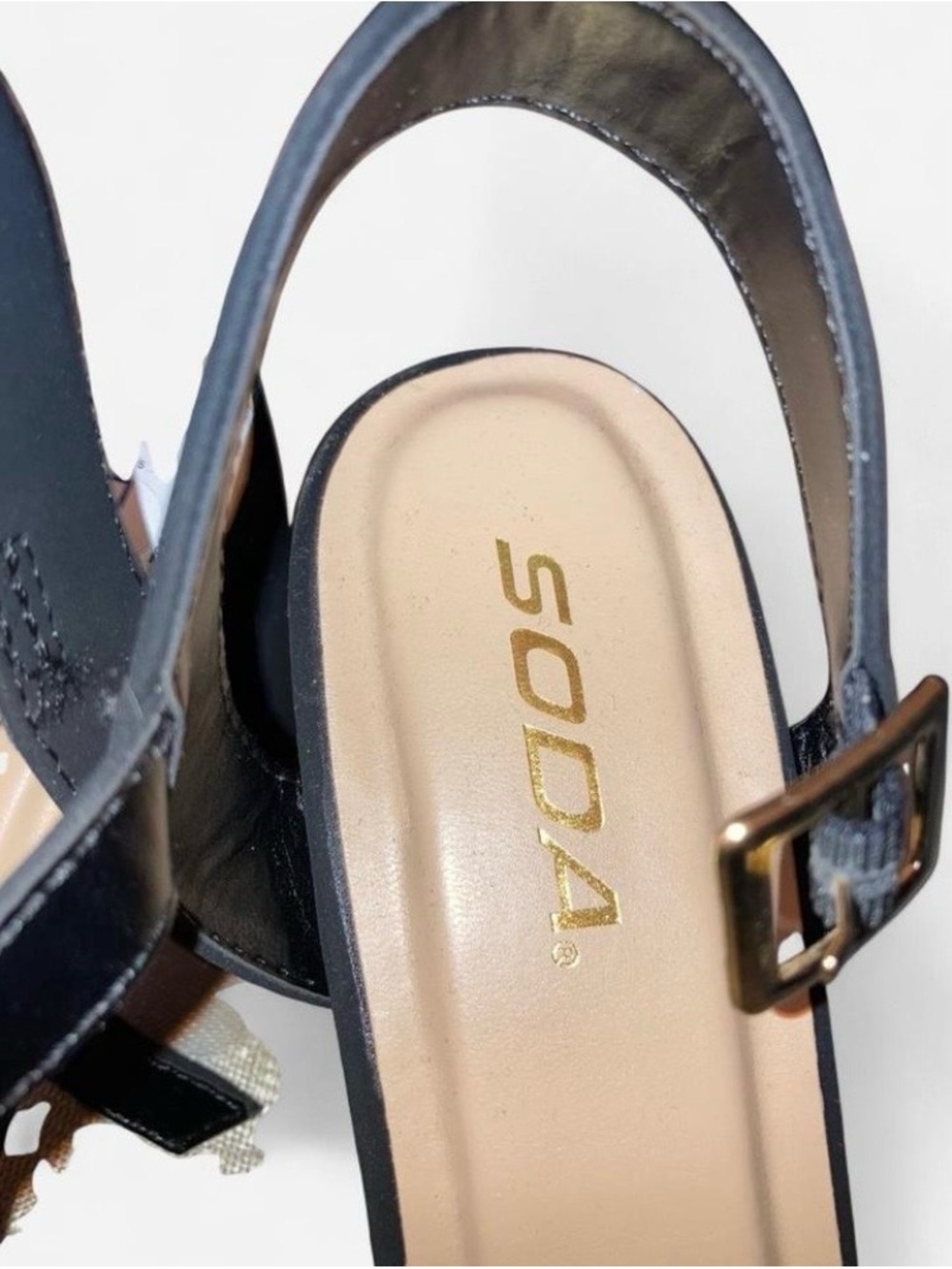 Soda Black Crisscross Slingback Block Heels with Gold Buckle - Picture 2 of 3